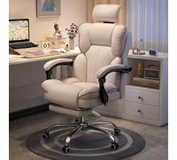 KHUKHU Chaise de Bureau exécutive avec Repose-Pieds, Dossier Haut, for Jeux vidéo, Grande et Haute, inclinable, en Cuir PU Blanc(White Pink)