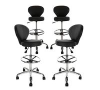 KHUKHU Chaise de dessinateur avec Dossier, Repose-Pieds réglable en Hauteur, Tabouret Roulant à roulettes, Coussin d'assise épais, for Cuisine, Bar, Maison(Round Backrest,4PK)