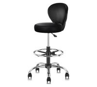 KHUKHU Chaise de dessinateur avec Dossier, Repose-Pieds réglable en Hauteur, Tabouret Roulant à roulettes, Coussin d'assise épais, for Cuisine, Bar, Maison(Round Backrest,1PK)
