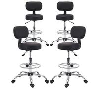 KHUKHU Chaise de dessinateur avec Dossier, Repose-Pieds réglable en Hauteur, Tabouret Roulant à roulettes, Coussin d'assise épais, for Cuisine, Bar, Maison(Square Backrest,4PK)
