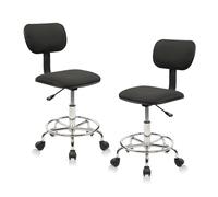 KHUKHU Chaise de dessinateur avec Dossier, Repose-Pieds réglable en Hauteur, Tabouret Roulant à roulettes, Coussin d'assise épais, for Cuisine, Bar, Maison(Square Back,2PK)
