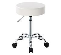 KHUKHU Chaise pivotante à roulettes réglable en Hauteur for Massage, Clinique médicale, Tatouage, Spa, Salon, Tabouret avec roulettes(White)