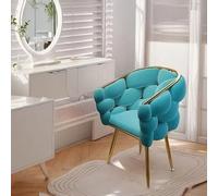 KHUKHU Fauteuil d'appoint avec Pouf, Repose-Pieds Tissu bouclé, Coiffeuse Moderne Confortable Pieds dorés Salon, Salle détente, Maquillage, Chambre Coucher(Blue)