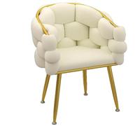 KHUKHU Fauteuil d'appoint avec Pouf, Repose-Pieds Tissu bouclé, Coiffeuse Moderne Confortable Pieds dorés Salon, Salle détente, Maquillage, Chambre Coucher(White)