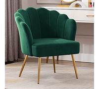KHUKHU Fauteuil d'appoint rembourré en Velours Confortable, Coiffeuse avec Dossier, Bureau d'accueil, Pieds en métal doré, for Salon, Chambre à Coucher(Green)