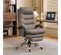 KHUKHU Fauteuil de Bureau exécutif à Dossier Haut, Confortable, pivotant, avec Repose-Pieds et Fonction Gaming(Brown)