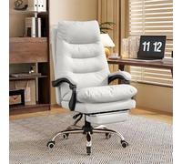 KHUKHU Fauteuil de Bureau exécutif à Dossier Haut, Confortable, pivotant, avec Repose-Pieds et Fonction Gaming(White)