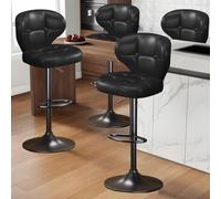 KHUKHU Lot de 2 tabourets de Bar pivotants et réglables, Chaise Moderne rembourrée en Cuir PU avec Dossier et Repose-Pieds, for Cuisine et Salle à Manger(Black,Set of 4)