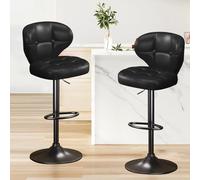KHUKHU Lot de 2 tabourets de Bar pivotants et réglables, Chaise Moderne rembourrée en Cuir PU avec Dossier et Repose-Pieds, for Cuisine et Salle à Manger(Black,Set of 2)