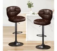 KHUKHU Lot de 2 tabourets de Bar pivotants et réglables, Chaise Moderne rembourrée en Cuir PU avec Dossier et Repose-Pieds, for Cuisine et Salle à Manger(Brown,Set of 2)