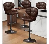 KHUKHU Lot de 2 tabourets de Bar pivotants et réglables, Chaise Moderne rembourrée en Cuir PU avec Dossier et Repose-Pieds, for Cuisine et Salle à Manger(Brown,Set of 4)