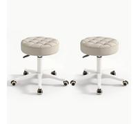 KHUKHU Petit Tabouret Rond à roulettes en Cuir PU, Hauteur réglable et pivotante, idéal for Le Bureau ou la Maison(Grey,Pack of 2)