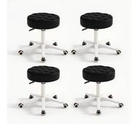 KHUKHU Petit Tabouret Rond à roulettes en Cuir PU, Hauteur réglable et pivotante, idéal for Le Bureau ou la Maison(Black,Pack of 4)