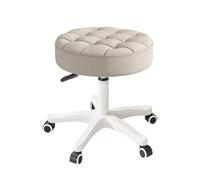 KHUKHU Petit Tabouret Rond à roulettes en Cuir PU, Hauteur réglable et pivotante, idéal for Le Bureau ou la Maison(Grey,Pack of 1)