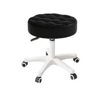 KHUKHU Petit Tabouret Rond à roulettes en Cuir PU, Hauteur réglable et pivotante, idéal for Le Bureau ou la Maison(Black,Pack of 1)