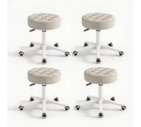 KHUKHU Petit Tabouret Rond à roulettes en Cuir PU, Hauteur réglable et pivotante, idéal for Le Bureau ou la Maison(Grey,Pack of 4)