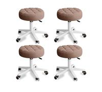 KHUKHU Petit Tabouret Rond à roulettes en Cuir PU, Hauteur réglable et pivotante, idéal for Le Travail, Le Spa ou Le Salon(Brown,4 Pack)