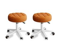 KHUKHU Petit Tabouret Rond à roulettes en Cuir PU, Hauteur réglable et pivotante, idéal for Le Travail, Le Spa ou Le Salon(Orange,2 Pack)