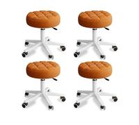 KHUKHU Petit Tabouret Rond à roulettes en Cuir PU, Hauteur réglable et pivotante, idéal for Le Travail, Le Spa ou Le Salon(Orange,4 Pack)