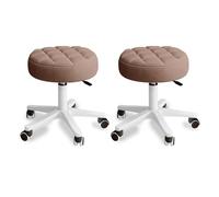KHUKHU Petit Tabouret Rond à roulettes en Cuir PU, Hauteur réglable et pivotante, idéal for Le Travail, Le Spa ou Le Salon(Brown,2 Pack)