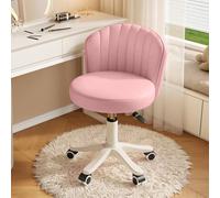 KHUKHU Petite Chaise de Bureau Ronde à roulettes, Confortable, sans accoudoirs, en Cuir synthétique, pivotante et réglable en Hauteur, idéale for Le Travail ou Le Spa(Pink,1 with backrest)