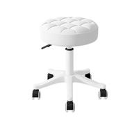 KHUKHU Petite Chaise de Bureau Ronde à roulettes, Confortable, sans accoudoirs, en Cuir synthétique, pivotante et réglable en Hauteur, idéale for Le Travail ou Le Spa(White,1 Without backrest)