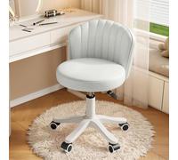 KHUKHU Petite Chaise de Bureau Ronde à roulettes, Confortable, sans accoudoirs, en Cuir synthétique, pivotante et réglable en Hauteur, idéale for Le Travail ou Le Spa(White,1 with backrest)