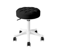 KHUKHU Petite Chaise de Bureau Ronde à roulettes, Confortable, sans accoudoirs, en Cuir synthétique, pivotante et réglable en Hauteur, idéale for Le Travail ou Le Spa(Black,1 Without backrest)