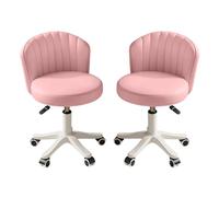 KHUKHU Petite Chaise de Bureau Ronde à roulettes, Confortable, sans accoudoirs, en Cuir synthétique, pivotante et réglable en Hauteur, idéale for Le Travail ou Le Spa(Pink,2 with backrest)
