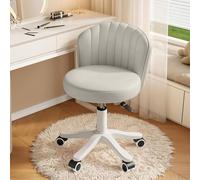 KHUKHU Petite Chaise de Bureau Ronde à roulettes, Confortable, sans accoudoirs, en Cuir synthétique, pivotante et réglable en Hauteur, idéale for Le Travail ou Le Spa(Gray,1 with backrest)