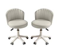 KHUKHU Petite Chaise de Bureau Ronde à roulettes, Confortable, sans accoudoirs, en Cuir synthétique, pivotante et réglable en Hauteur, idéale for Le Travail ou Le Spa(Gray,2 with backrest)