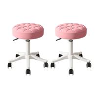 KHUKHU Petite Chaise de Bureau Ronde à roulettes, Confortable, sans accoudoirs, en Cuir synthétique, pivotante et réglable en Hauteur, idéale for Le Travail ou Le Spa(Pink,2 Without backrest)