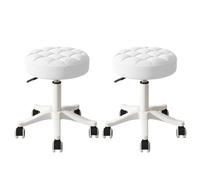 KHUKHU Petite Chaise de Bureau Ronde à roulettes, Confortable, sans accoudoirs, en Cuir synthétique, pivotante et réglable en Hauteur, idéale for Le Travail ou Le Spa(White,2 Without backrest)