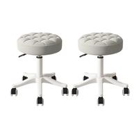 KHUKHU Petite Chaise de Bureau Ronde à roulettes, Confortable, sans accoudoirs, en Cuir synthétique, pivotante et réglable en Hauteur, idéale for Le Travail ou Le Spa(Gray,2 Without backrest)