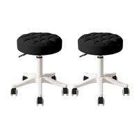 KHUKHU Petite Chaise de Bureau Ronde à roulettes, Confortable, sans accoudoirs, en Cuir synthétique, pivotante et réglable en Hauteur, idéale for Le Travail ou Le Spa(Black,2 Without backrest)