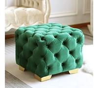 KhUkhu Pouf Carré en Velours Capitonné À Boutons - Repose-Pieds en Cube Rembourré Table Basse pour Salon Ou Chambre,Vert