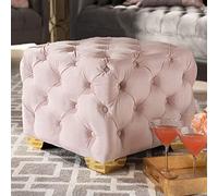 KhUkhu Pouf Carré en Velours Capitonné À Boutons - Repose-Pieds en Cube Rembourré Table Basse pour Salon Ou Chambre,Light Pink