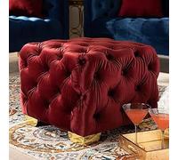 KhUkhu Pouf Carré en Velours Capitonné À Boutons - Repose-Pieds en Cube Rembourré Table Basse pour Salon Ou Chambre,Rouge