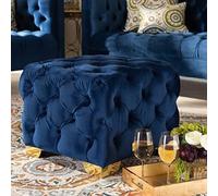 KhUkhu Pouf Carré en Velours Capitonné À Boutons - Repose-Pieds en Cube Rembourré Table Basse pour Salon Ou Chambre,Marine
