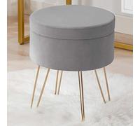 KHUKHU Pouf de Rangement en Velours, Chaise de Coiffeuse avec Pieds en métal, Tabouret Rond avec Repose-Pieds et Plateau, Table Basse for Chambre à Coucher et Salon