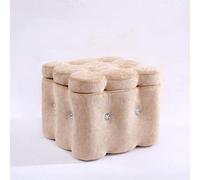 KhUkhu Pouf Ottoman Repose-Pieds, Repose-Pieds De Rangement Carré Repose-Pieds en Bois Européen Salon Chambre Étude Petit Banc,Beige
