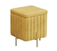 KhUkhu Repose-Pieds Capitonné avec Pieds en Métal, Coffre Rembourré avec Couvercle, Banc Ottoman De Rangement en Velours De Luxe, Banc De Bout De Lit pour L'entrée du Salon,Jaune
