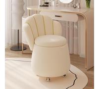 KhUkhu Repose-Pieds De Rangement 60 Cm De Haut en Velours pour Coiffeuse, Pouf, Tabouret De Canapé, Chaise De Luxe avec Dossier Haut pour Chambre À Coucher, Salon, Coiffeuse,Blanc,with Wheels