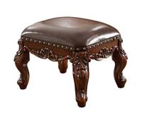KhUkhu Repose-Pieds en Bois avec 4 Pieds en Bois, Tabouret De Canapé avec Décor Européen, Repose-Pieds Rembourré Sculpté Vintage, Petit Repose-Pieds Ottoman en Cuir Blanc Crème,café