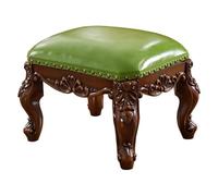 KhUkhu Repose-Pieds en Bois avec 4 Pieds en Bois, Tabouret De Canapé avec Décor Européen, Repose-Pieds Rembourré Sculpté Vintage, Petit Repose-Pieds Ottoman en Cuir Blanc Crème,Vert