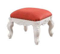 KhUkhu Repose-Pieds en Bois avec 4 Pieds en Bois, Tabouret De Canapé avec Décor Européen, Repose-Pieds Rembourré Sculpté Vintage, Petit Repose-Pieds Ottoman en Cuir Blanc Crème,Orange