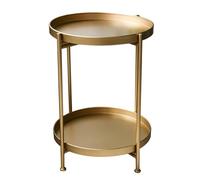KhUkhu Table D'appoint Ronde À 2 Niveaux, Table D'appoint De Canapé en Fer, Plateau Amovible, Petite Table Basse Pliable pour Chambre À Coucher, Salon, Doré