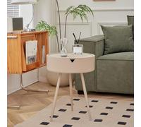 KhUkhu Table D'appoint Ronde avec Tiroir, Petite Table D'appoint Ronde Vintage,Kaki