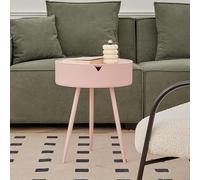 KhUkhu Table D'appoint Ronde avec Tiroir, Petite Table D'appoint Ronde Vintage,Rose