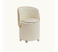 KhUkhu Tabouret De Vanité À Dossier Pliable avec Rangement, Tabouret De Vanité Rond avec Dossier, Pouf De Rangement avec roulettes, Pouf Roulant, Chaise De Vanité,Creamy White